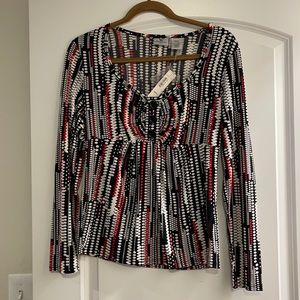 Worthington long sleeve colorful 3 button blouse size small NWT